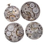 Rolex - Four Rolex 15 jewel wristwatch movements, 24mm, 23mm, 21mm, 19.5mm