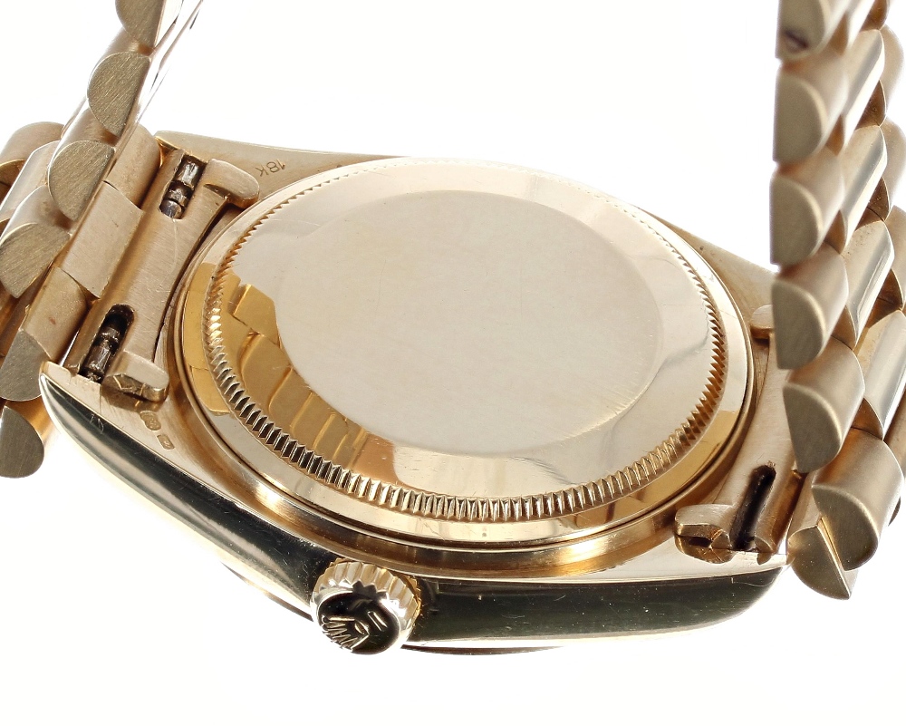 Rolex Oyster Perpetual Day-Date 18ct gentleman's bracelet watch, ref. 18038, circa 1980s, fluted - Image 8 of 12