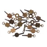 Seventeen trade pocket watch keys including Exeter, Devonport, Plymouth, Torquay, Newton Abbot,