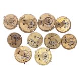 Ten fusee lever pocket watch movements principally for repair (10)