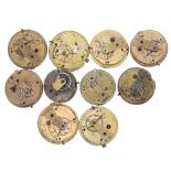 Ten fusee lever pocket watch movements principally for repair (10)