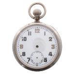 Record WWII British Military Army issue nickel cased lever pocket watch, unsigned cal. 433 15