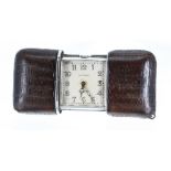 Movado Ermeto Chronométre silver (0.935) and leather purse watch, import hallmarks London 1927,