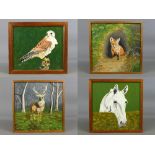 William Edwin (Bill) Thomas (1919-1999) - Collection of four small paintings "Young Fox", "Kestrel",