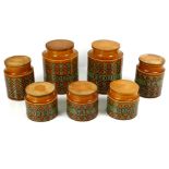 Collection of seven matching vintage Hornsea pottery storage jars in the "Bronte" pattern, tallest