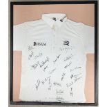 Cricket memorabilia - Signed Middlesex shirt, circa 2001, framed 32" x 38"