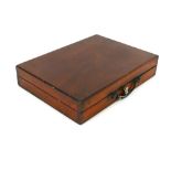 Antique mahogany artist's box with palette and key for restoration, 15" x 12" x 3"