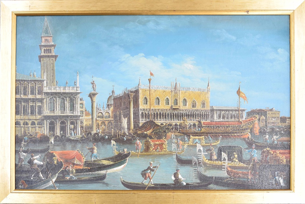 After Caneletto (20th/21st century) - The Grand Canal, Venice with figure in gondolas beside the