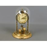 955 Schatz 2 jewelled anniversary torsion clock with original glass dome, 9" tall (no key)