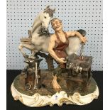 Capodimonte porcelain figural group, The Blacksmith, 10" high