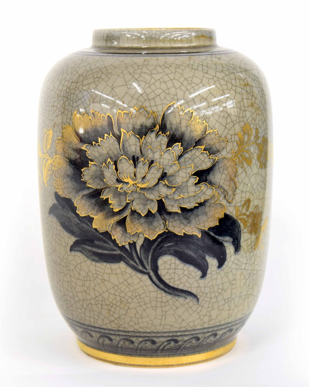 Royal Copenhagen - Crackle vase model 888, decorated with gilt highlighted flowers, factory stamp