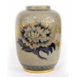 Royal Copenhagen - Crackle vase model 888, decorated with gilt highlighted flowers, factory stamp
