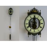 West German Tempus Fugit skeleton wall clock, passing strike, approx 9" x 6" (good working order)