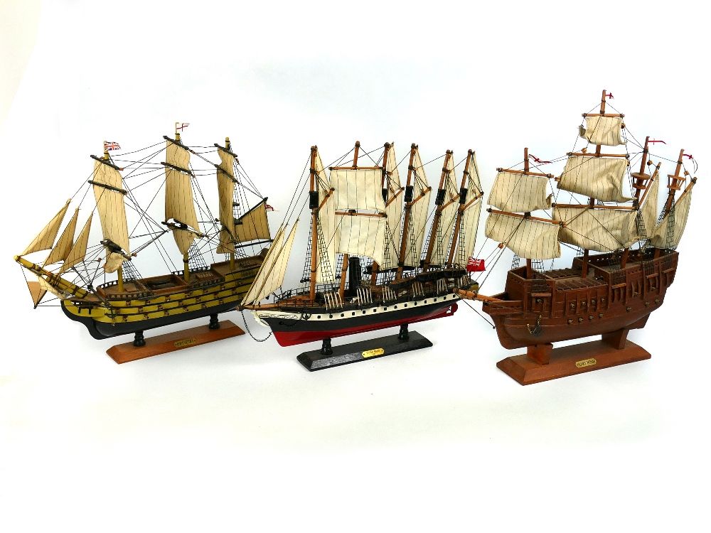 Collection of wooden model sailing ships - Mary Rose, SS Great Britain and HMS Victory, all approx