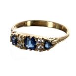 18ct sapphire and diamond claw set ring, width 5mm, 3.3gm, ring size O
