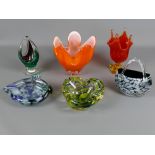 Collection of Murano and other vintage coloured art glass, the tallest 8" (6)