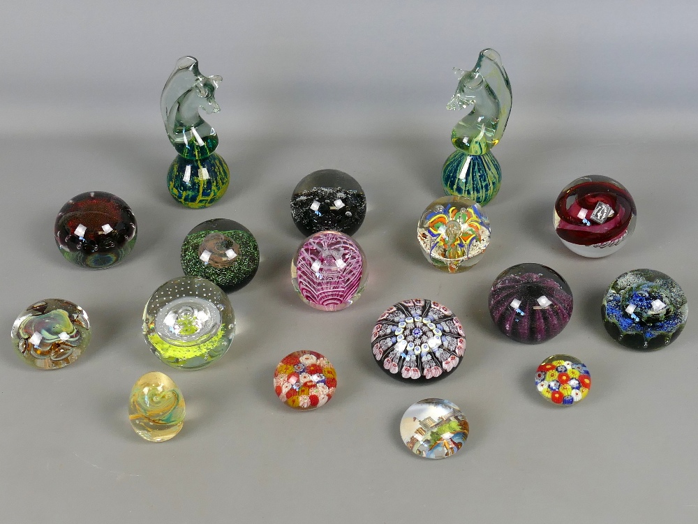 Large collection of decorative glass paperweights (17)