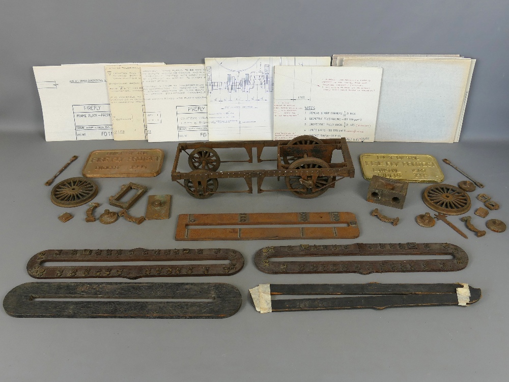 Fire Fly railway interest - iron driving wheels section, 15" long and other parts including plates