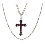 9ct belcher link necklet with a garnet set cross pendant, 4.4gm; also a 9ct necklet 3.2gm