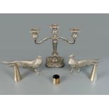 Vintage silver plated candelabra, 10" tall, a pair of vintage silver plated table menu holders