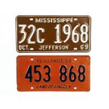 1969 USA Illinois car number plate 453 868; together with a similar date plate 32C 1968, from