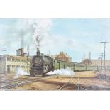 Steven Scoles (b. 1952) - a steam locomotive passing the Manchester board and paper company with
