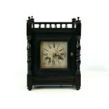 Late 19th century Aesthetic Movement ebonised wood chiming mantel clock, twin train movement,