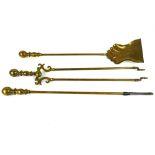 Set of Victorian brass fire irons, 27" long