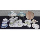 Assorted porcelain tea wares; to include Foley trio, cups and saucers including English blue and