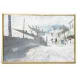 Style of Arthur Maderson (20th/21st century) - Sunlit street scene with cottages, a stone wall and