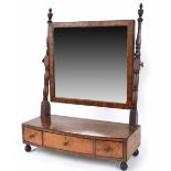 Regency mahogany and ebony banded toilet mirror, supported upon baluster turned columns over a bow