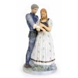 Royal Copenhagen - Knight and Maiden, a good large figural group, factory stamp, inscribed