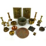 Collection of antique brass copper - brass planter, 6" x 7.5", four further bowls/planters, Indian