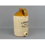 Very large glazed stoneware brewery flagon for E Spooner, Landore, with original screw