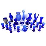 Collection of mixed blue glassware; including vases, jugs and twelve wine glasses (23)