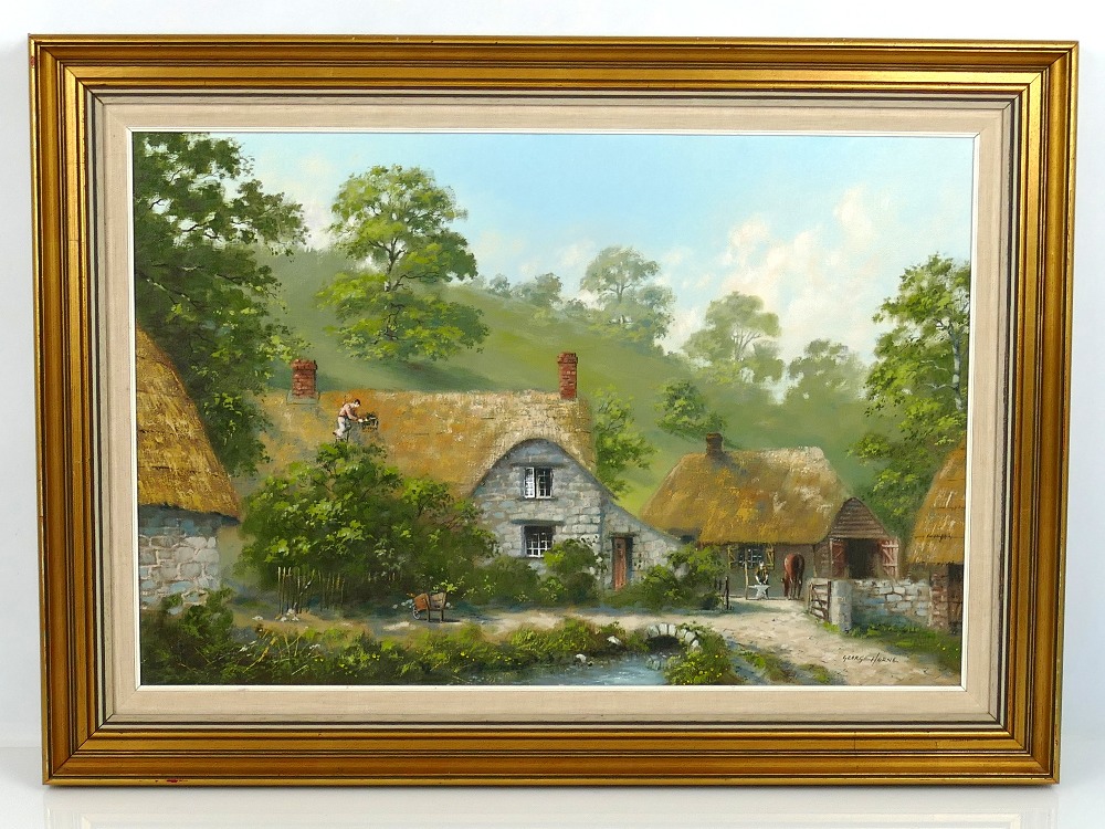 George Horne (British, 20th century) - 'Branscombe, Devon', oil on canvas, signed, 23.2" x 15.7";