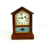 Mahogany cased Teutonia pendulum shelf clock, enamel face, Roman numerals dial, 11" tall (key) (