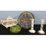Royal Worcester porcelain charger, decorated with phoenix and stylised blue foliage on a black