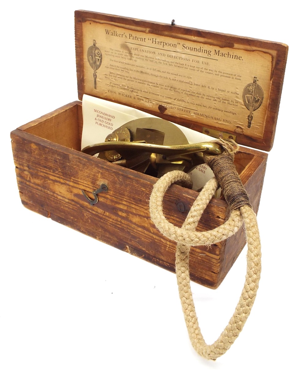 Walker's Patent "Harpoon" Sounding Machine, with lanyard, in original bow with directions for use to