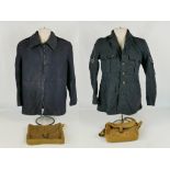 Two Military uniform jackets; together with two WWII era canvas field bags, one WWII RAF service