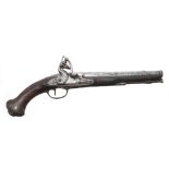 18th Century flintlock pistol, signed indistinctly to sideplate, 15.25" long overall