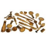 Large collection of vintage primitive wooden spoons, ladles, bowls etc (22 items)