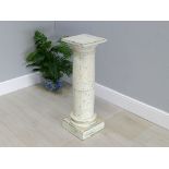 Antique painted pine column torchere, 36" tall, upon a square base, 12" x 12"