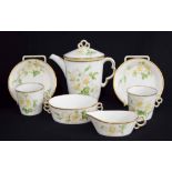 Royal Copenhagen - White Rose pattern coffee set, comprising pot and cover, 5.5" high, cream jug,