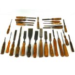 Large collection of vintage woodworking chisels including examples by Sorby, Marples and Ibbotson,