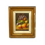 English School (19th century) - Still life of fruit, oil on canvas, 8.5" x 6.5", signed Villanueva