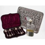 Mixed lot of silver / plated - cased teaspoon and nips set, maker Harrison Bros & Howson, Sheffield,