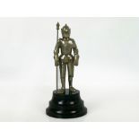 German chrome table-top cigarette lighter Knight in Suit of Armour, on Bakelite base, 8.5" tall