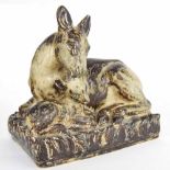 Royal Copenhagen - Deer with Fawn, a stoneware type glazed figural group designed by Knud Kyhn,