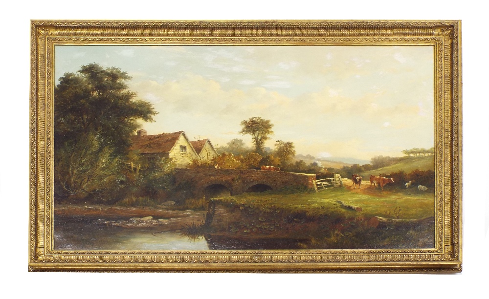 H* Clements (19th century) - 'Hansfords Mill', cattle on a bridge next to the mill signed and
